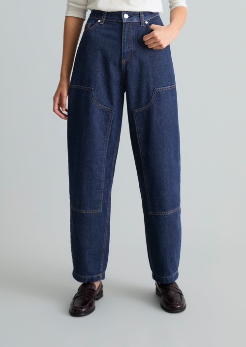 Jeans, Stine Model, Relaxed Barrel Cropped — Dark Blue