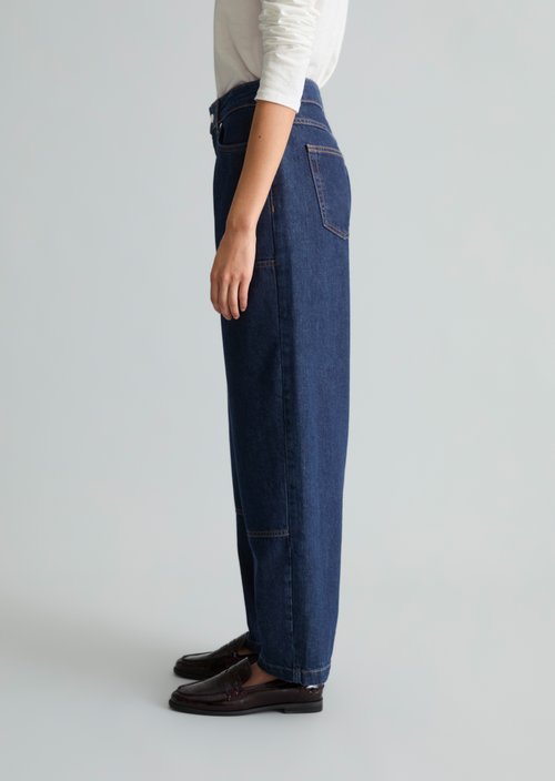Jeans, Stine Model, Relaxed Barrel Cropped — Dark Blue
