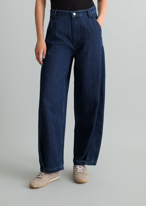 Enni Wide Barrel Cropped Jeans — Dark Blue