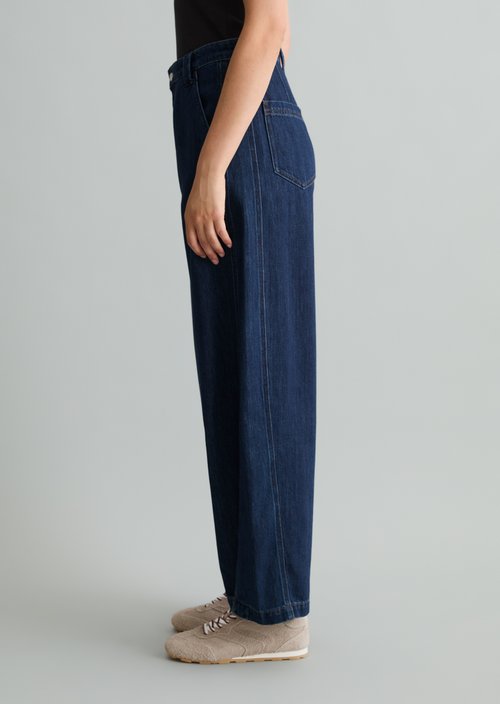 Enni Wide Barrel Cropped Jeans — Dark Blue