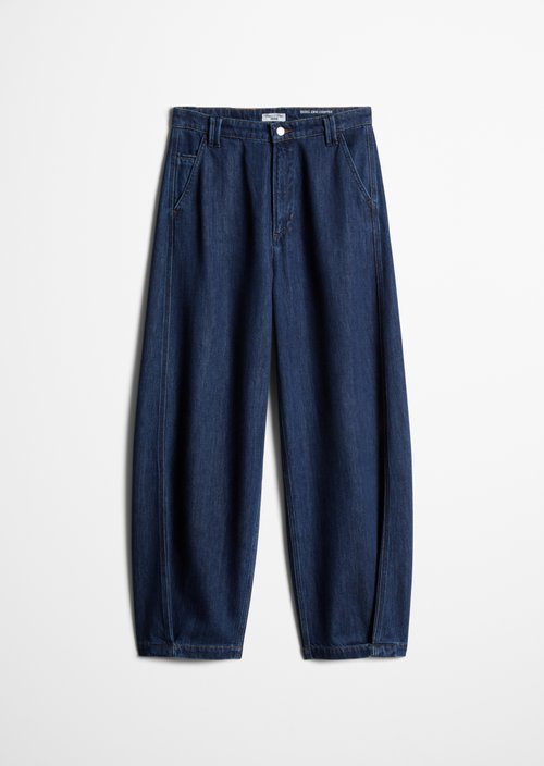 Enni Wide Barrel Cropped Jeans — Dark Blue