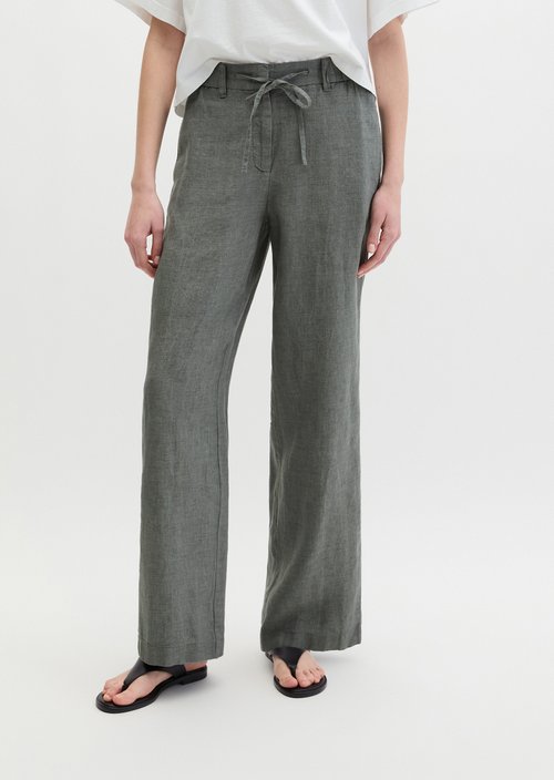 Straight linen trousers — Slate Grey Melange