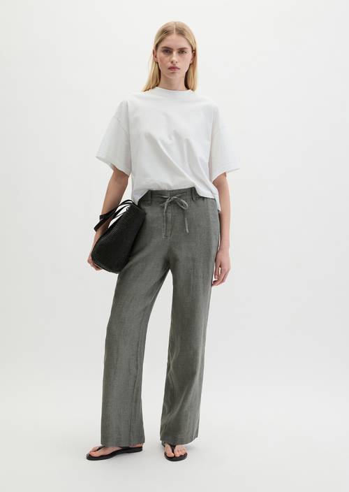 Leinenhose straight Slate Grey Melange in Frontalansicht