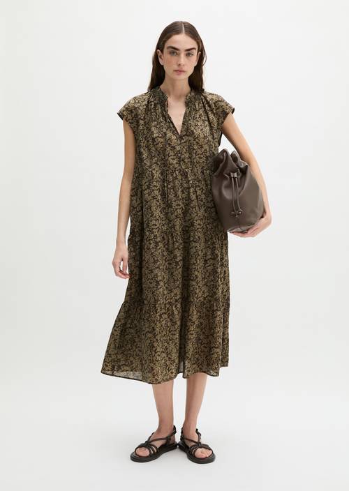 cotton a line dresses Black Cotton Poplin A-Line Deep Neck Maxi Tier Dress 60" / Custom Height (Free)