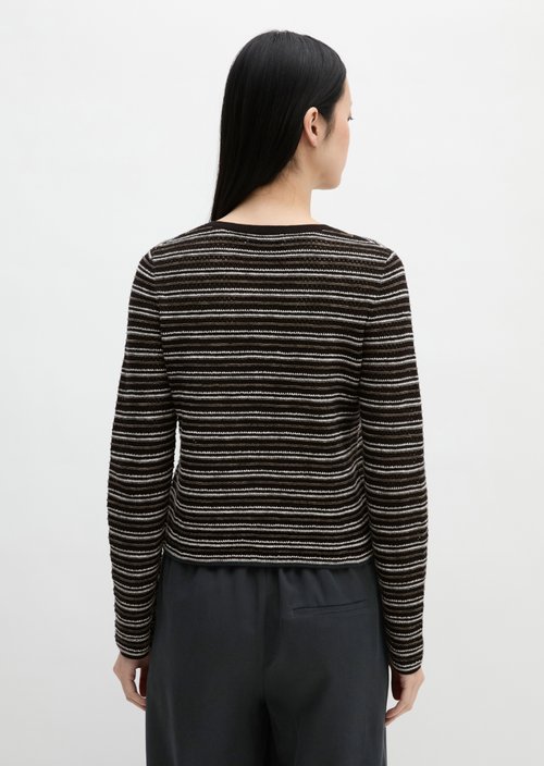 Striped ajour cardigan regular — Black