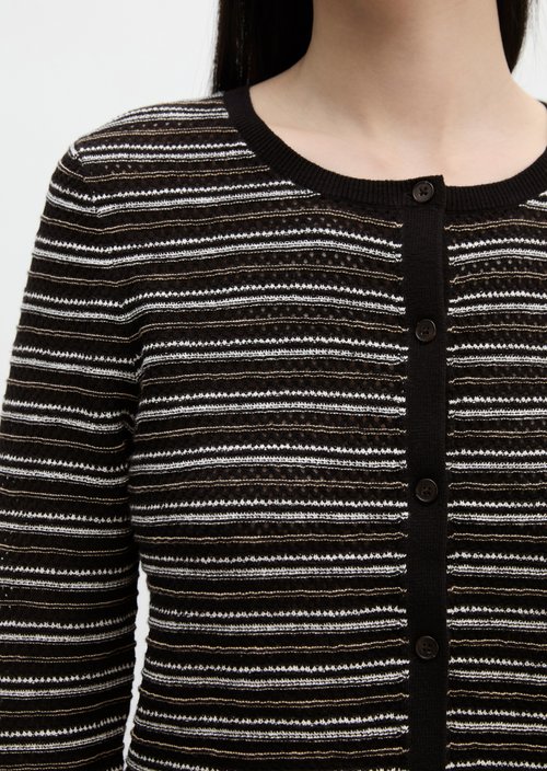 Striped ajour cardigan regular — Black