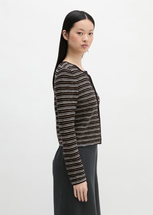 Striped ajour cardigan regular — Black