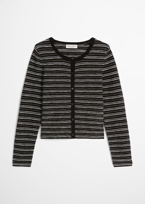 Striped ajour cardigan regular — Black