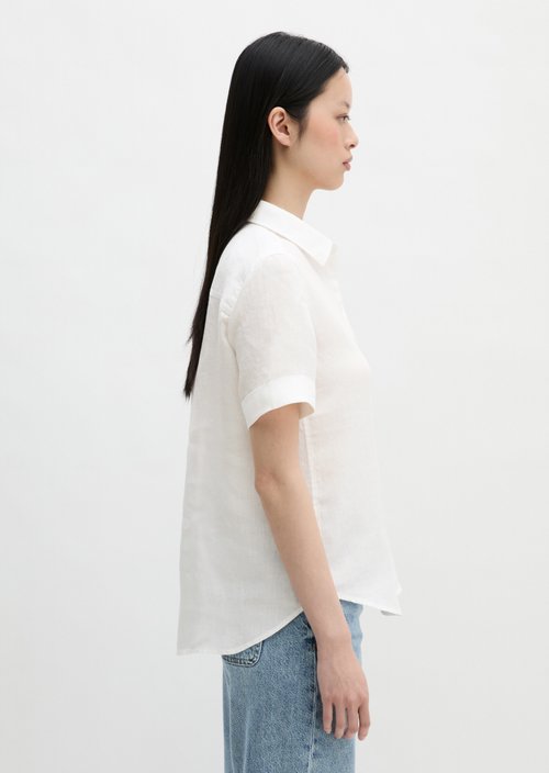 Regular short-sleeved linen blouse — White