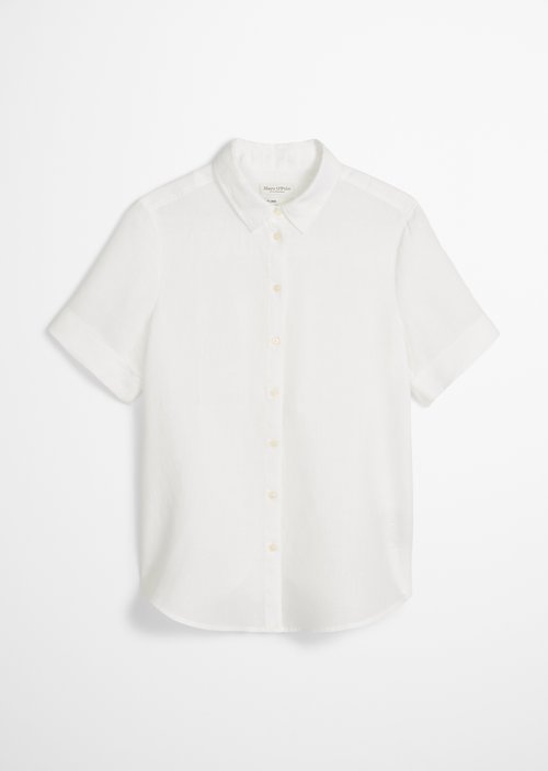 Regular short-sleeved linen blouse — White