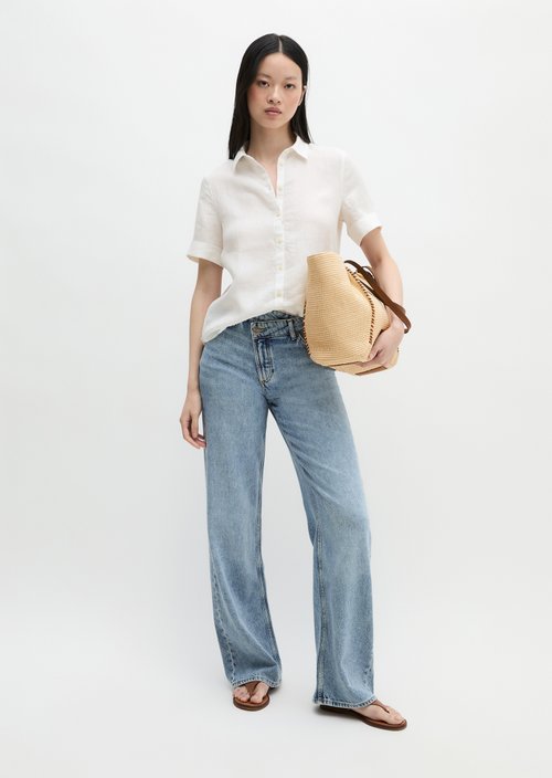 Regular short-sleeved linen blouse — White