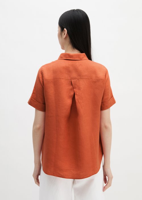Regular short-sleeved linen blouse — Warm Orange