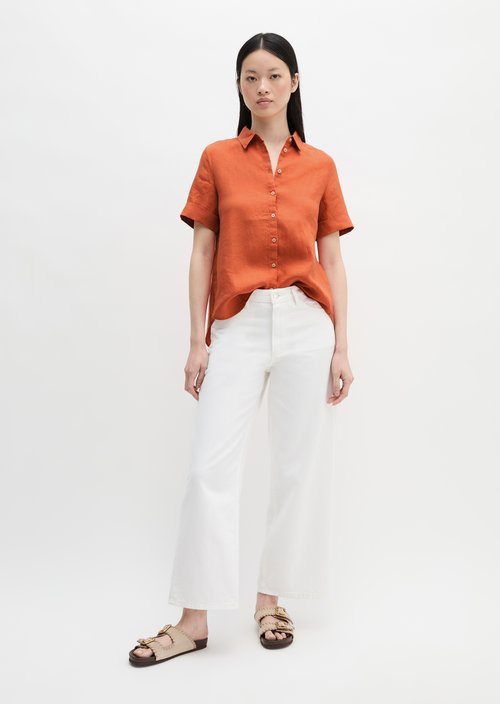 Regular short-sleeved linen blouse — Warm Orange