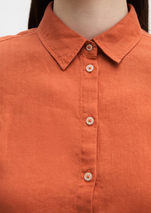 Regular short-sleeved linen blouse — Warm Orange