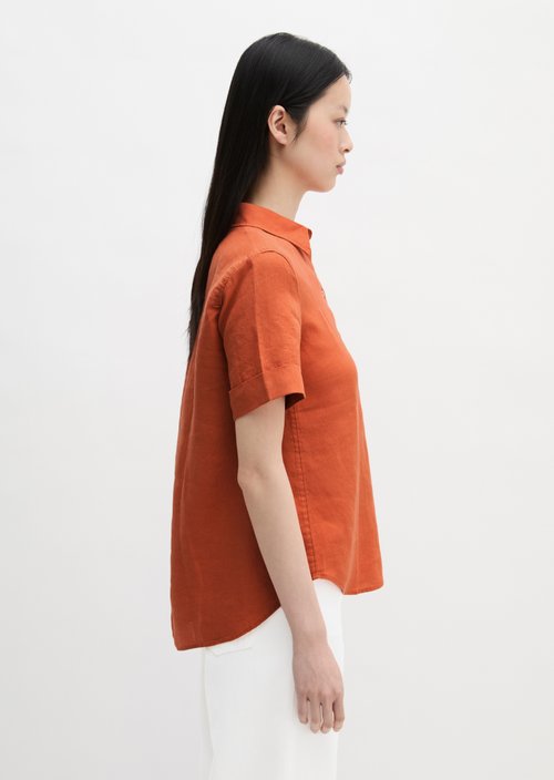 Regular short-sleeved linen blouse — Warm Orange