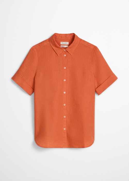 Regular short-sleeved linen blouse — Warm Orange
