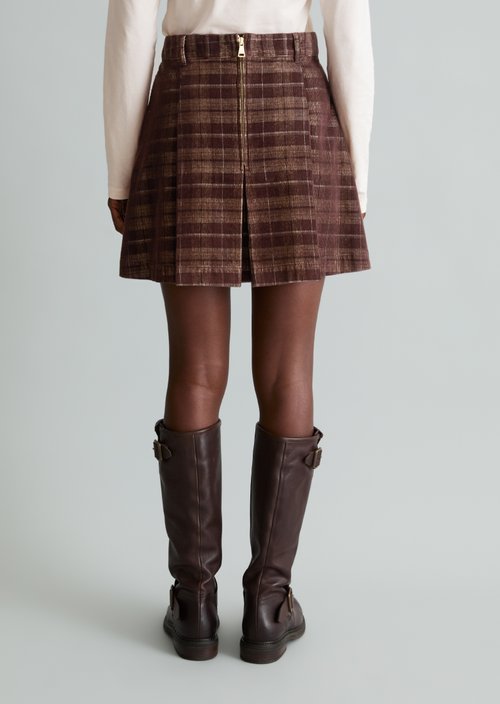 Checkered Corduroy A-Line Mini Skirt — Medium Brown