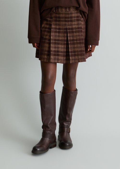 Checkered Corduroy A-Line Mini Skirt — Medium Brown
