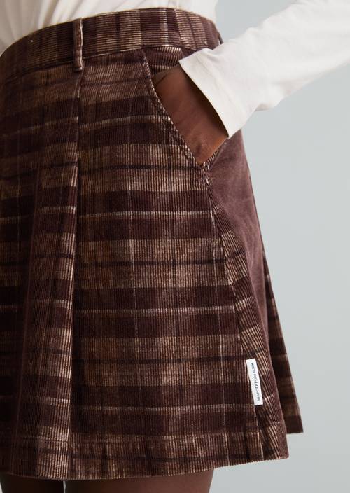 Karierter Cord-Minirock A-Shape Medium Brown in Detailansicht
