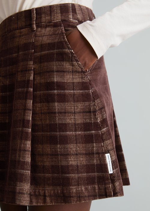 Checkered Corduroy A-Line Mini Skirt — Medium Brown