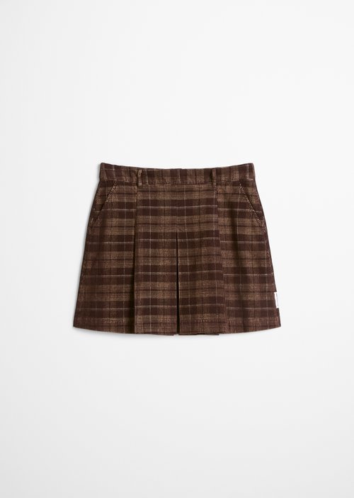 Checkered Corduroy A-Line Mini Skirt — Medium Brown