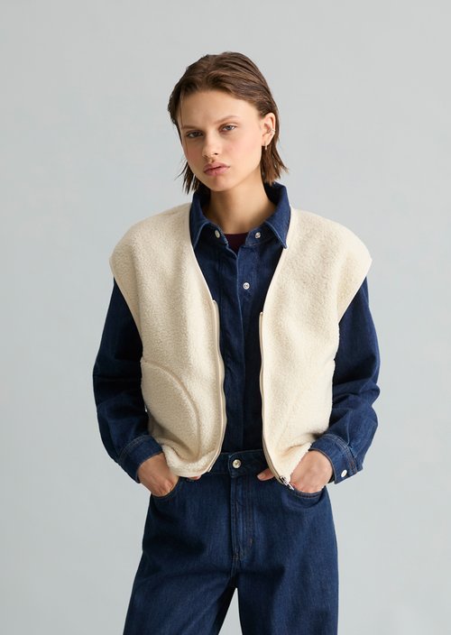 Casual Teddy Vest — White Blush