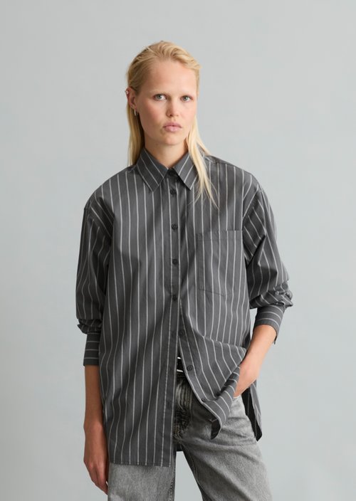 Loose-fitting striped blouse — Dark Grey