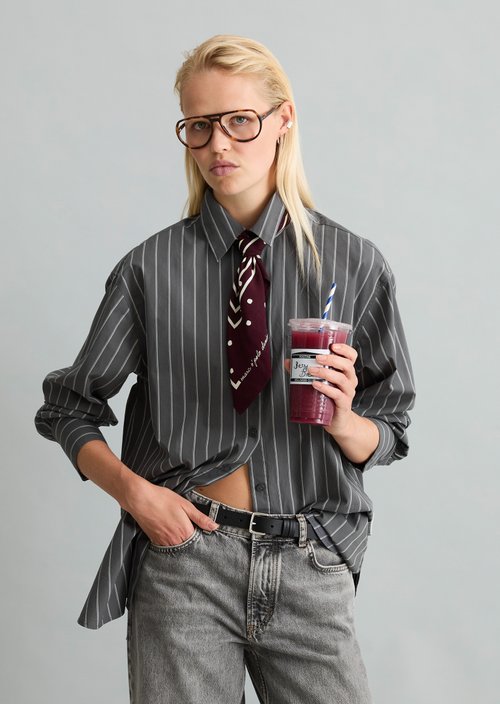 Loose-fitting striped blouse — Dark Grey