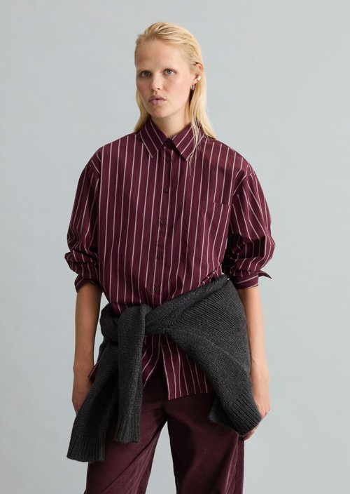 Loose-fitting striped blouse — Dark Red