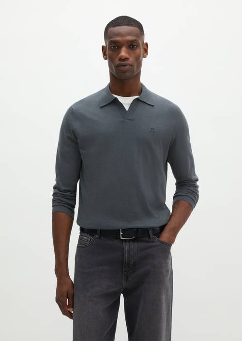 Strick-Poloshirt regular Peppercorn Grey in Frontalansicht