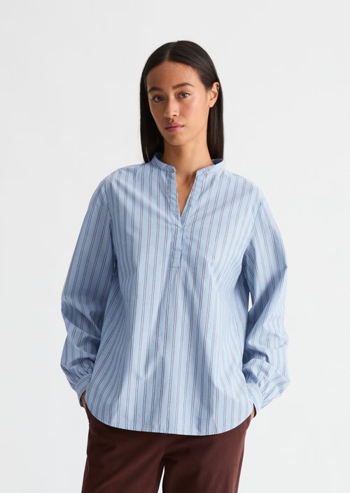 Striped Tunic Blouse, Regular Fit — Medium Blue