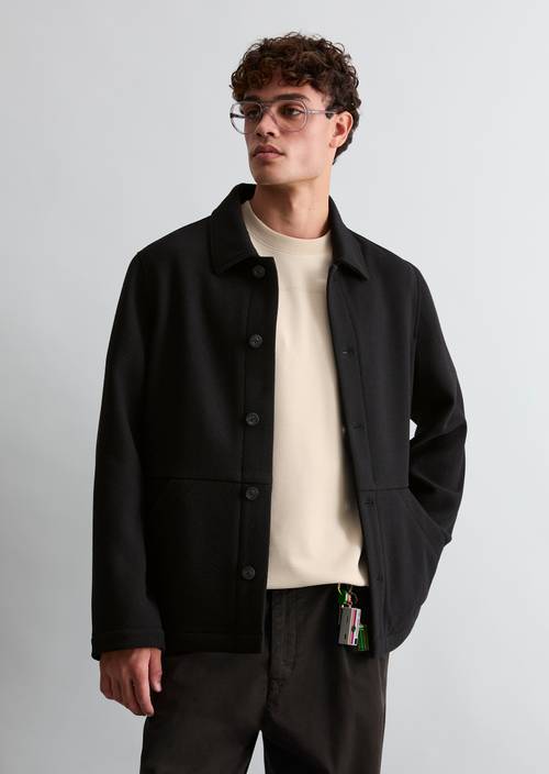 Regular-Fit Wool Jacket Black in front view