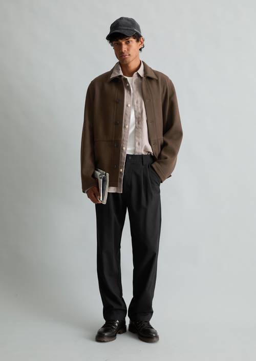 Regular-Fit Wool Jacket Chocolate Fudge in front view