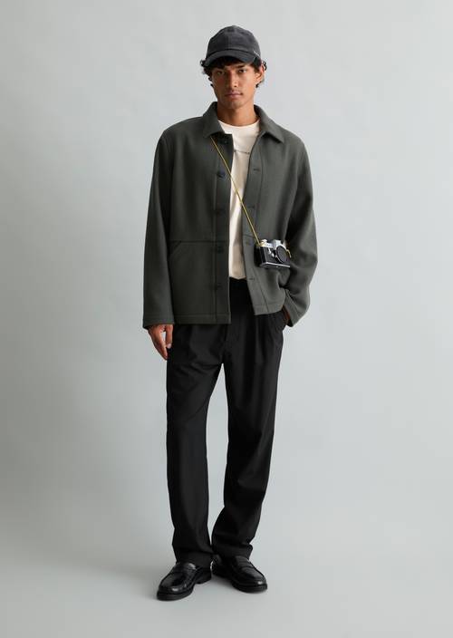 Regular-Fit Wool Jacket Green Jasper in front view