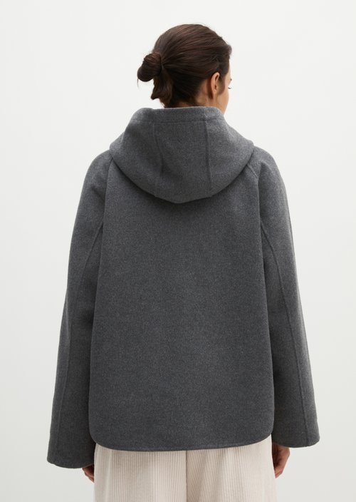 Wool hooded cape jacket relaxed — Dark Granite Melange