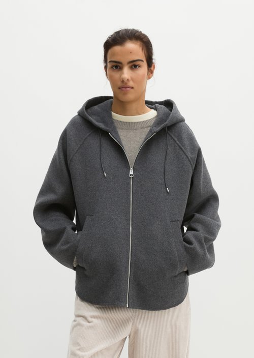 Wool hooded cape jacket relaxed — Dark Granite Melange