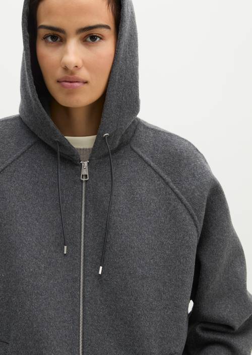 Wool hooded cape jacket relaxed Dark Granite Melange in detail view