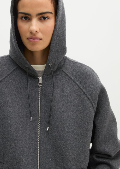 Wool hooded cape jacket relaxed — Dark Granite Melange