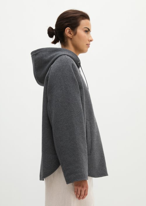 Wool hooded cape jacket relaxed — Dark Granite Melange