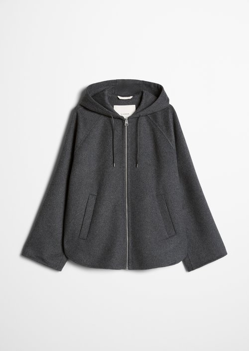 Wool hooded cape jacket relaxed — Dark Granite Melange