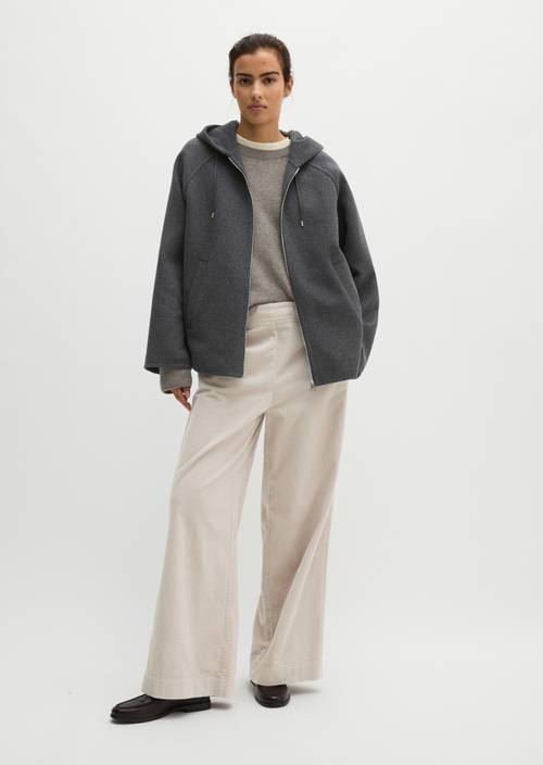 Wool hooded cape jacket relaxed Dark Granite Melange in front view