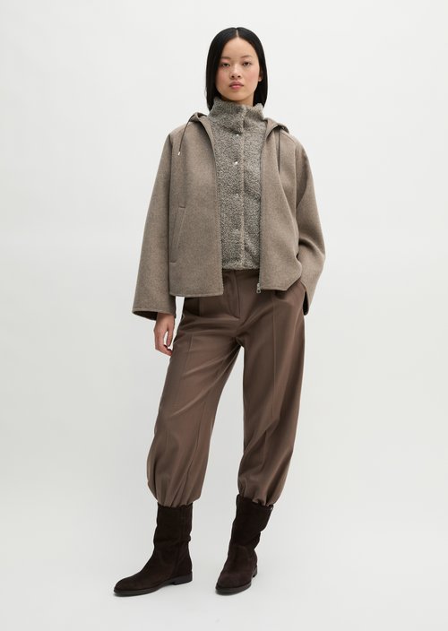 Wool hooded cape jacket relaxed — Stone Taupe Melange