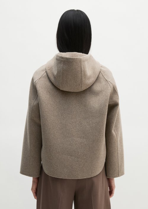 Wool hooded cape jacket relaxed — Stone Taupe Melange