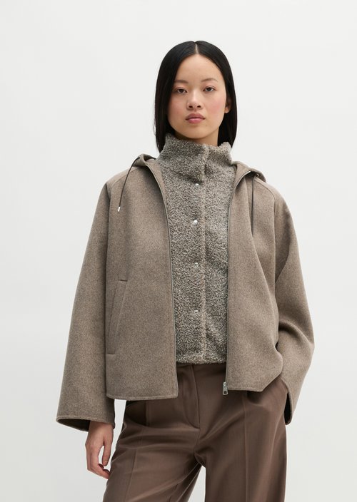 Wool hooded cape jacket relaxed — Stone Taupe Melange