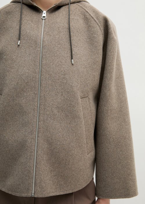 Wool hooded cape jacket relaxed — Stone Taupe Melange