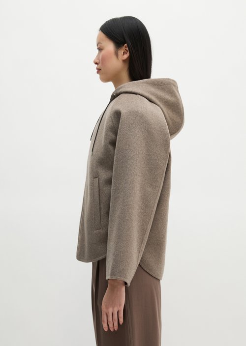 Wool hooded cape jacket relaxed — Stone Taupe Melange