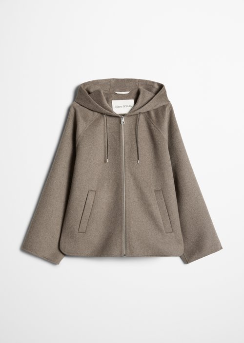 Wool hooded cape jacket relaxed — Stone Taupe Melange