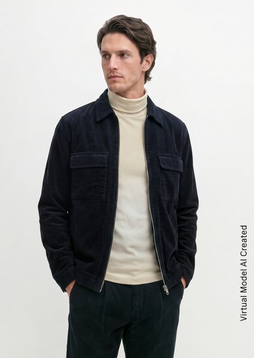 Regular-Fit Corduroy Overshirt — Dark Navy