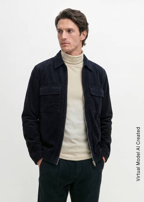 Regular-Fit Corduroy Overshirt Dark Navy in front view