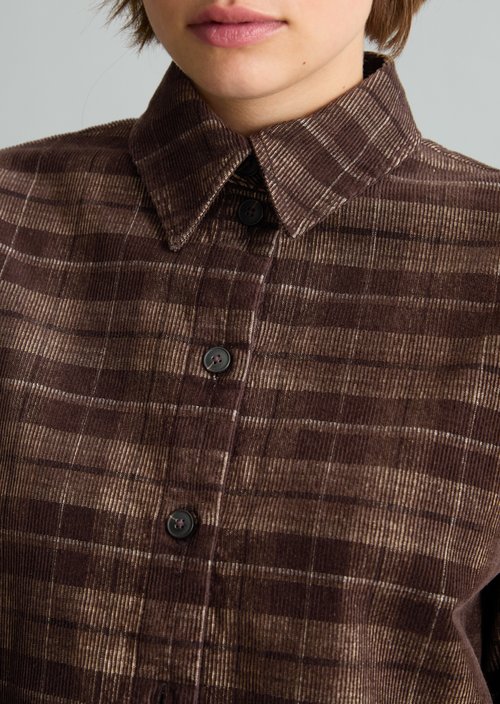Relaxed Checkered Corduroy Blouse — Medium Brown